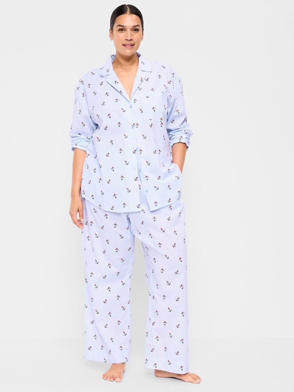 NWT Old Navy Women’s Poplin Pajama Pant Set Anchor Print - Picture 2 of 9